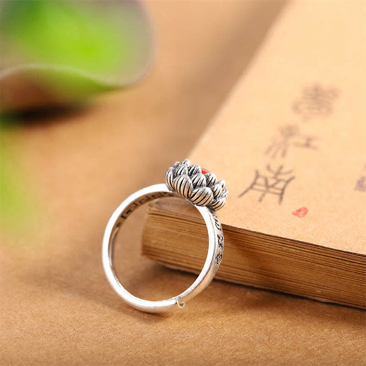 925 Silber Ring Achat Lotus Blüte Buddha Feng Shui Glück