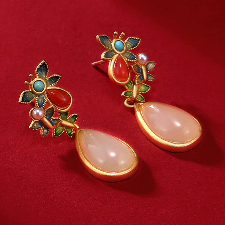 Ohrringe Jade Achat Schmetterling Boho Schmuck spirituell Ohrhänger Tropfen elegant