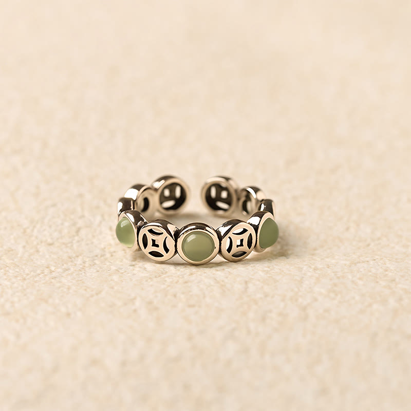 Jade Ring mit Kupfermünze Talisman für Glück Wohlstand Feng Shui