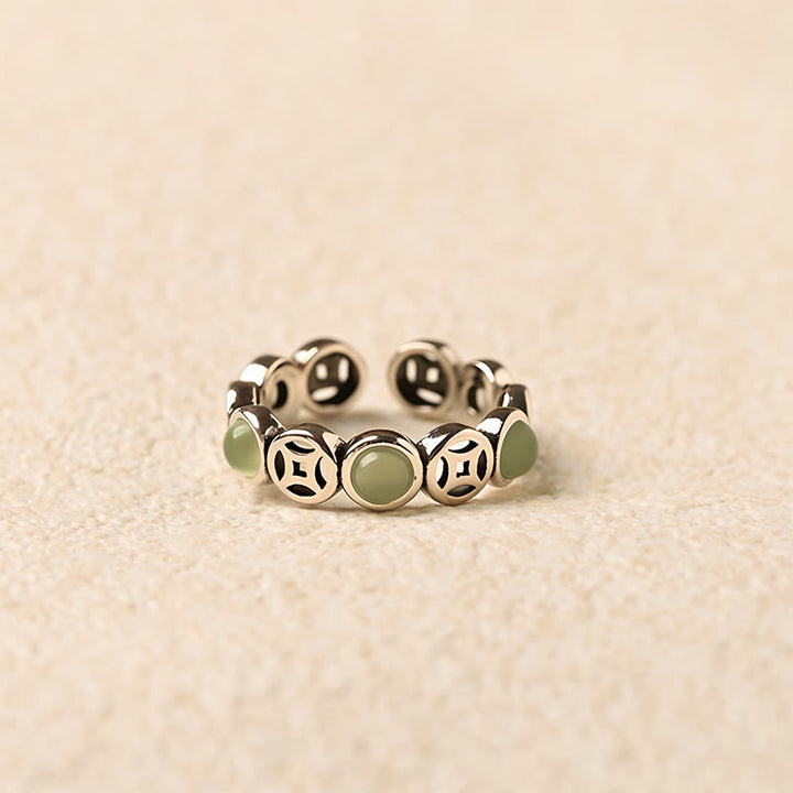 Jade Ring mit Kupfermünze Talisman für Glück Wohlstand Feng Shui
