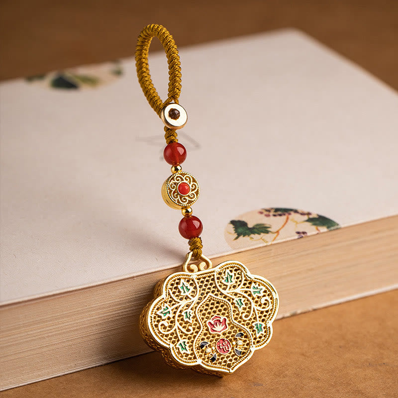 Schlüsselanhänger Fu Schloss Achat Glück Segen goldfarben spirituell Glücksbringer