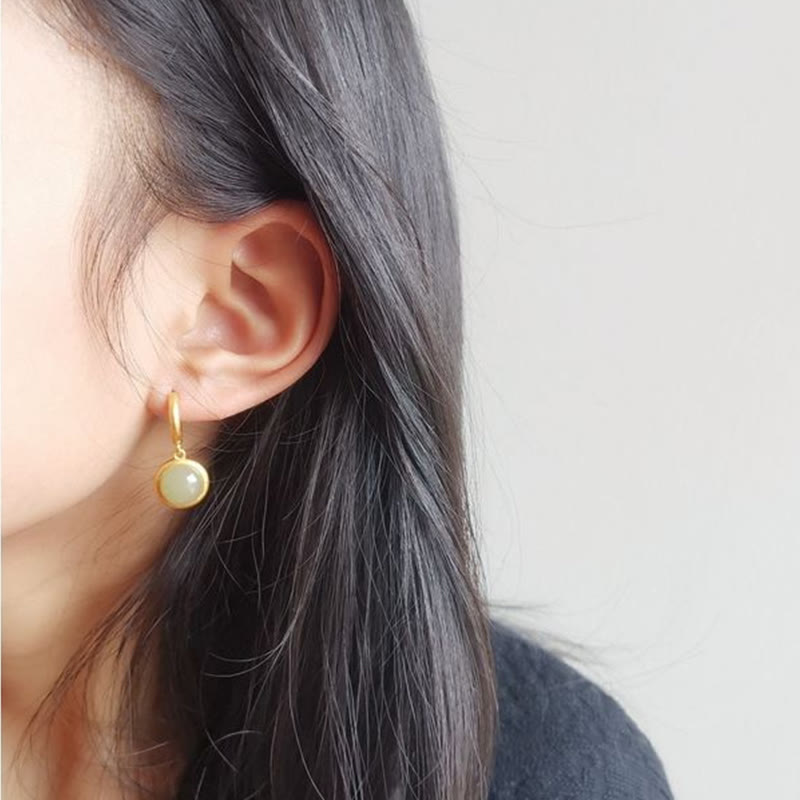 Ohrringe Weißer Jade Achat – Wohlstand getragen Boho Schmuck spirituell Ohrhänger