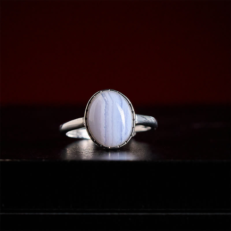 Blauer Achat Ring Silber Balance Schutz Harmonie Kraft