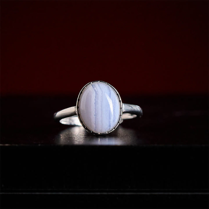 Blauer Achat Ring Silber Balance Schutz Harmonie Kraft