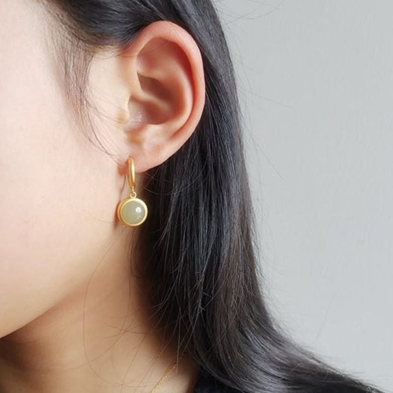 Ohrringe Weißer Jade Achat – Wohlstand getragen Boho Schmuck spirituell Ohrhänger