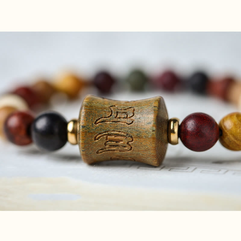 Armband Sandelholz Om Mani Padme Hum Schutz mit bunten Natursteinen