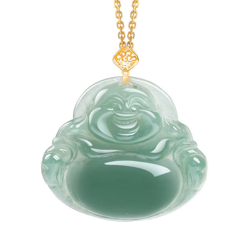 Anhänger Kette grüne Jade lachender Buddha Gold