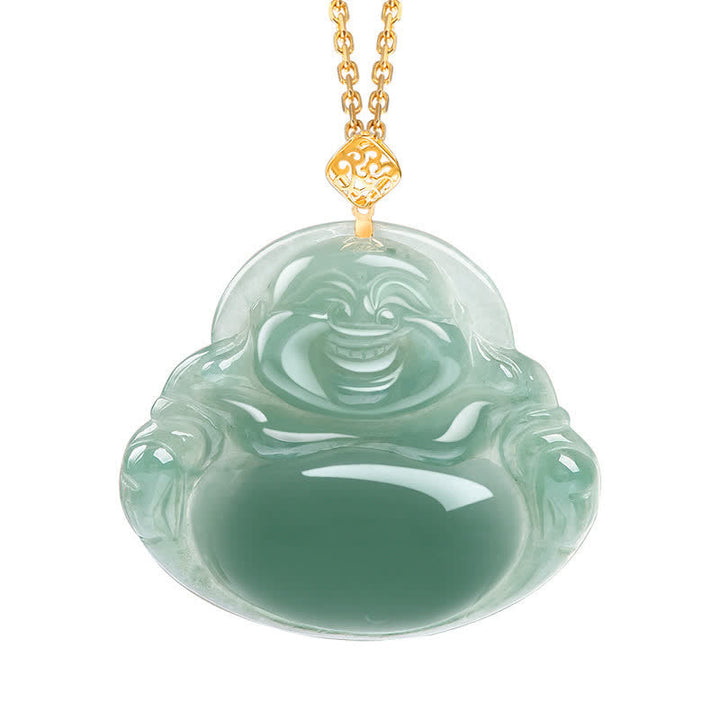 Anhänger Kette grüne Jade lachender Buddha Gold