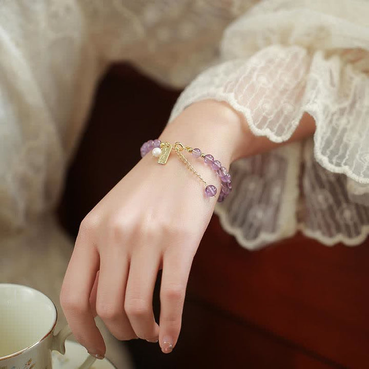 Armband Amethyst Kristall – Energie lila Edelsteine goldene Kette elegant