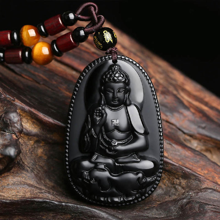 Anhänger Buddha Obsidian Kette Geburtsbuddha Schutzstein