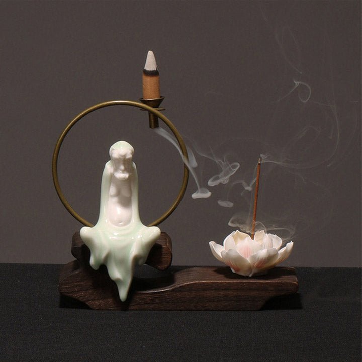 Räucherkegel Anzünden Keramik Lotus Türkis Buddha