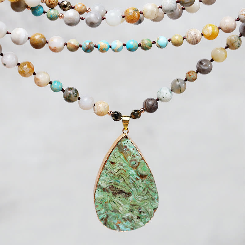 Kette Picasso Jaspis Perlen Edelstein – Heilung – Bild 2 – Kette Picasso Jaspis Perlen Edelstein grüner Tropfen Anhänger Heilstein