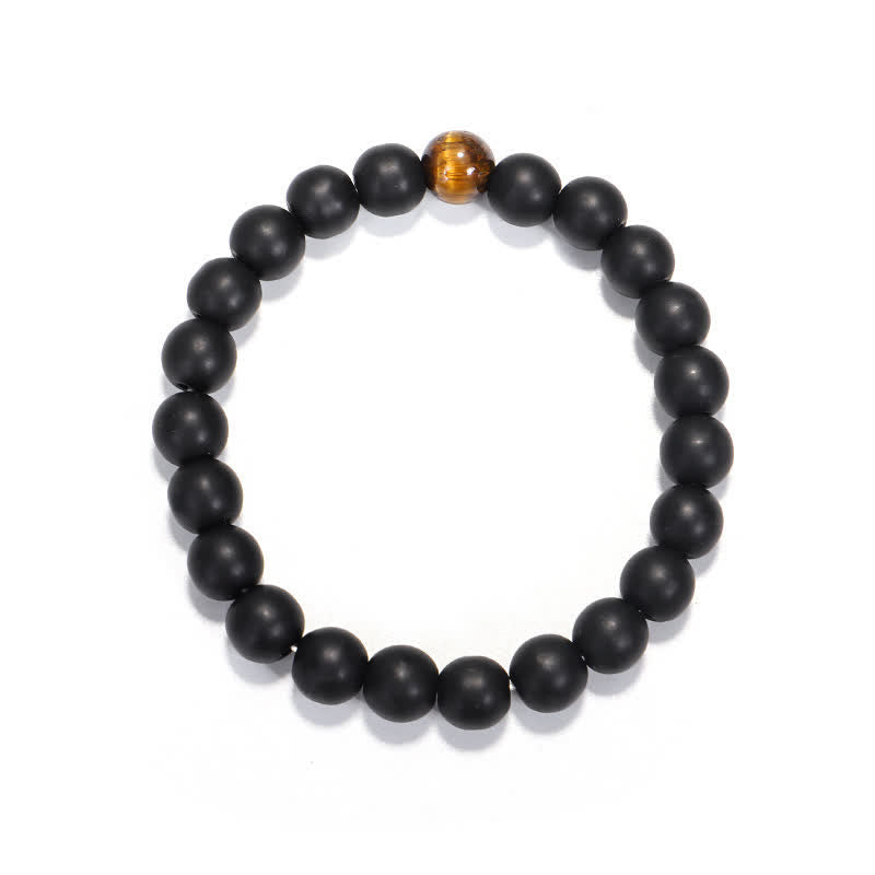 Mala 108 Perlen Armband schwarze Onyx Perlen mit goldener Tigerauge Perle elastisch