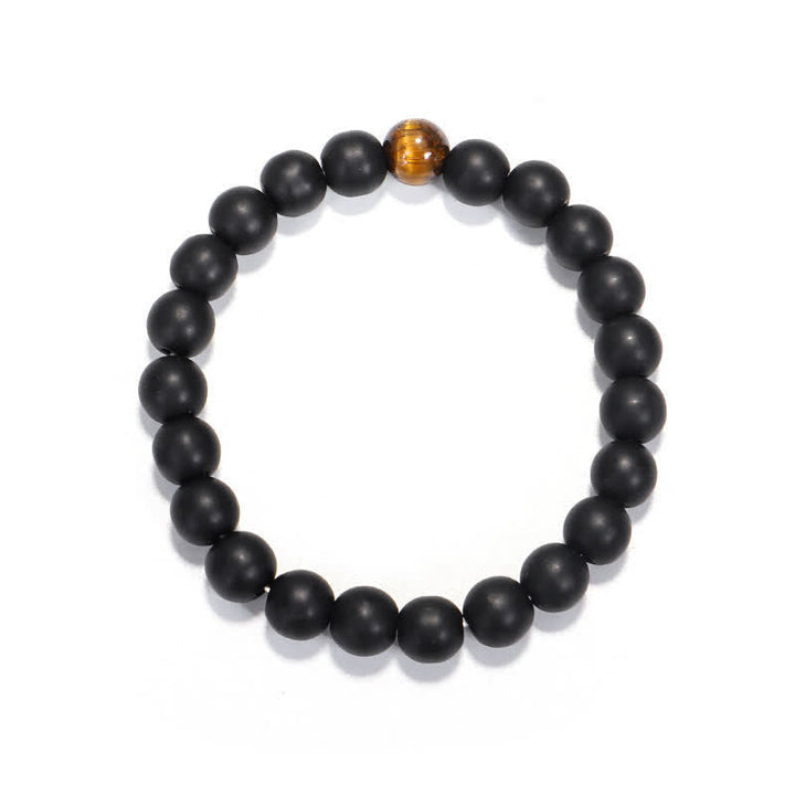 Mala 108 Perlen Armband schwarze Onyx Perlen mit goldener Tigerauge Perle elastisch