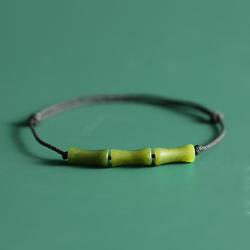Jade Bambus Armband grünes Naturstein Armband mit schwarzem Seil elastisch
