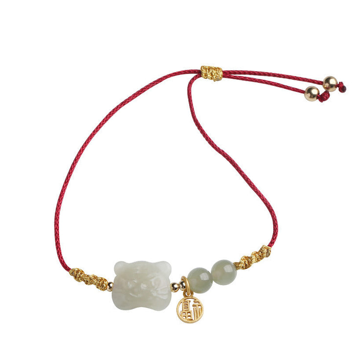 Armband Jade Chinesisches Tierkreis – Wohlstand rotes Seidenband elastisch