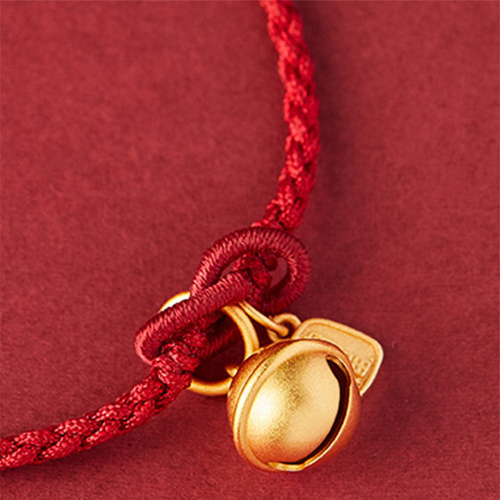 Rotes Armband Fu-Zeichen – Glück goldener Anhänger elegant