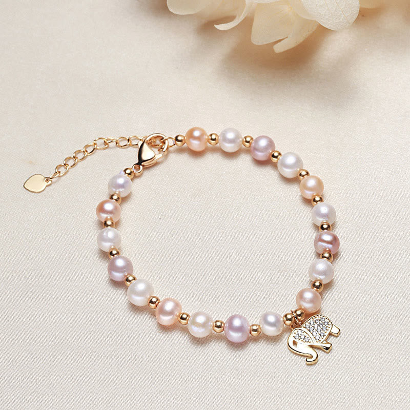 Armband Perle Elefant rosegold weiß rosa Perlen Charm elegant