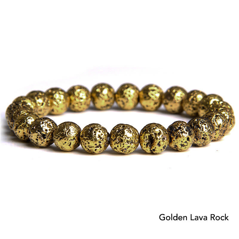 Armband Kristall Achat – Balance goldenes Lavastein Perlenarmband Nahaufnahme