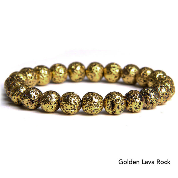 Armband Kristall Achat – Balance goldenes Lavastein Perlenarmband Nahaufnahme