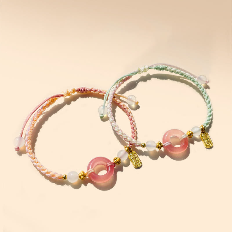 Armband Achat – Frieden Energie rosafarbene Perlen Makramee elastisch
