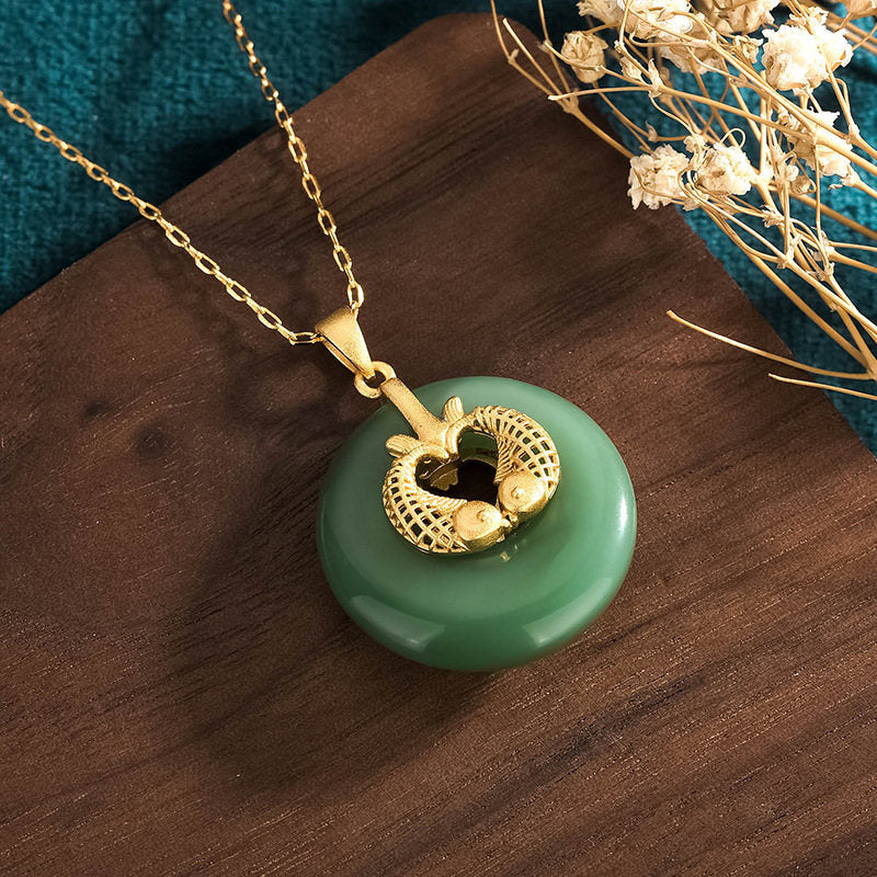 Anhänger Kette Cyan-Jade Koi Glück Gold