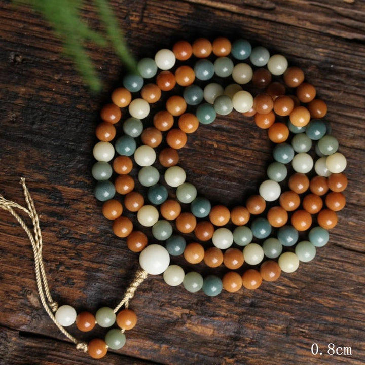 Mala Bodhi Harmonie Perlenkette Flachlage Holz Naturstein braun creme grün