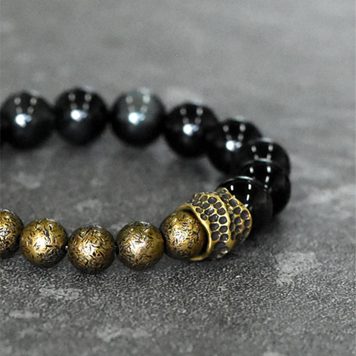 Armband Obsidian Kupfer – Energie schwarze Perlen Naturstein elegant