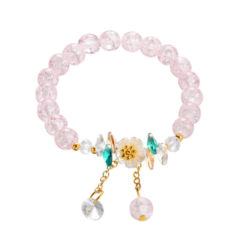 Armband Blume Glas rosa Perlen elastisch Naturstein Schmuck