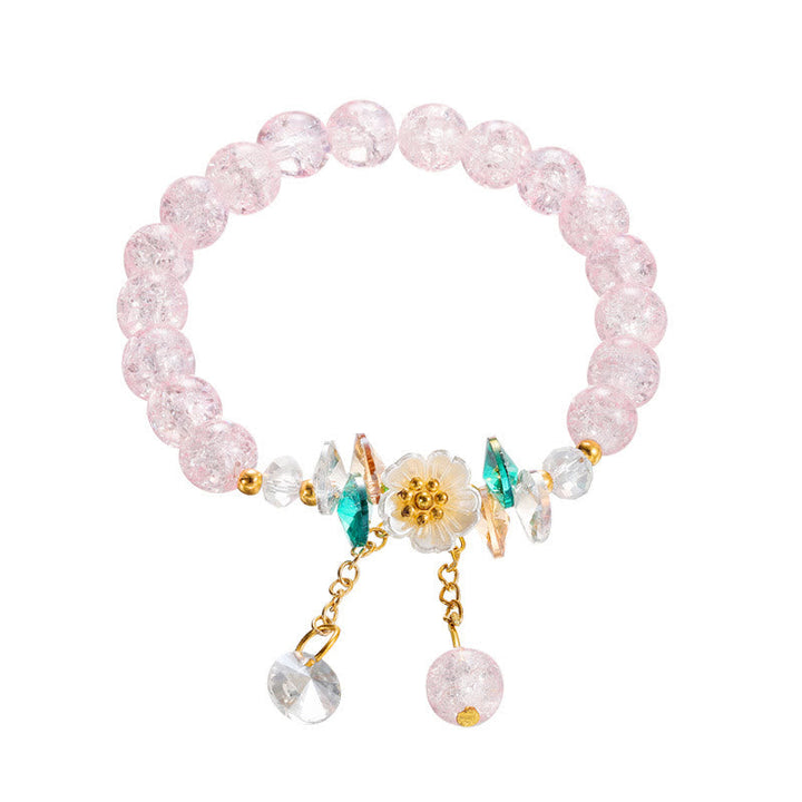 Armband Blume Glas rosa Perlen elastisch Naturstein Schmuck