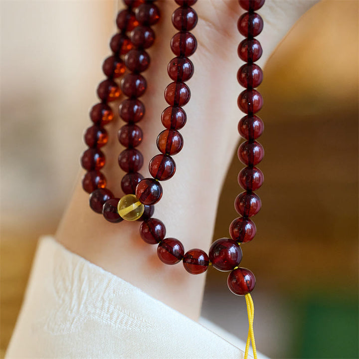 Mala 108 Perlen Amber Energie Armband rote Natursteine gelbe Perle