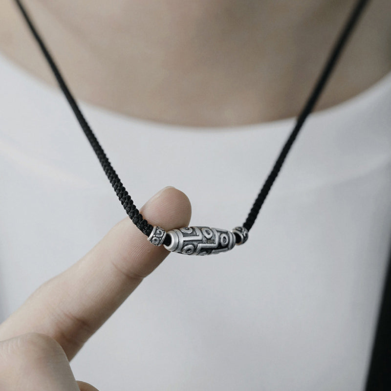 Kette 999er Silber Dzi-Auge Sterlingsilber Schutz schwarze Schnur