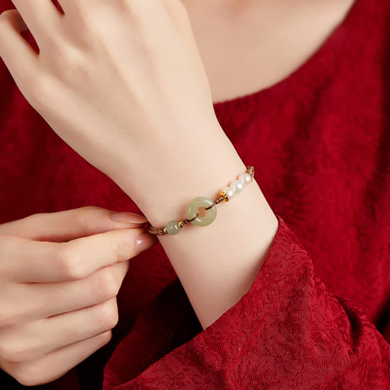 Armband Hetian Jade Perle Peace Buckle Glück Kordel