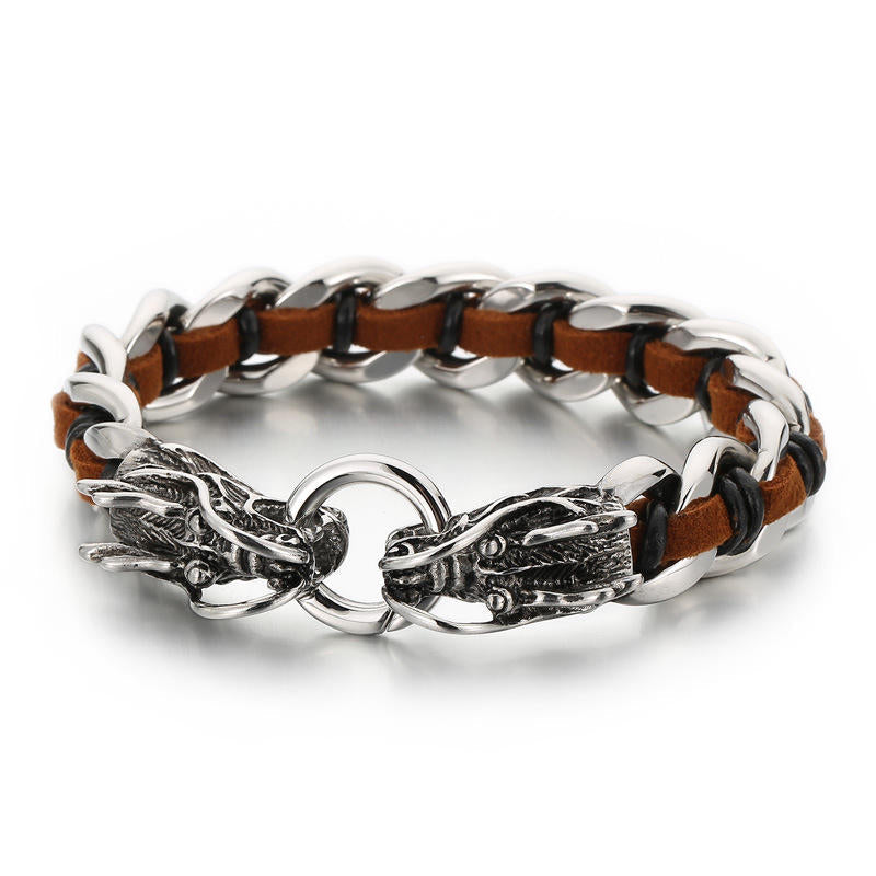 Armband Drachen Leder Silber Verschluss Schutz Glück Balance Handgelenk