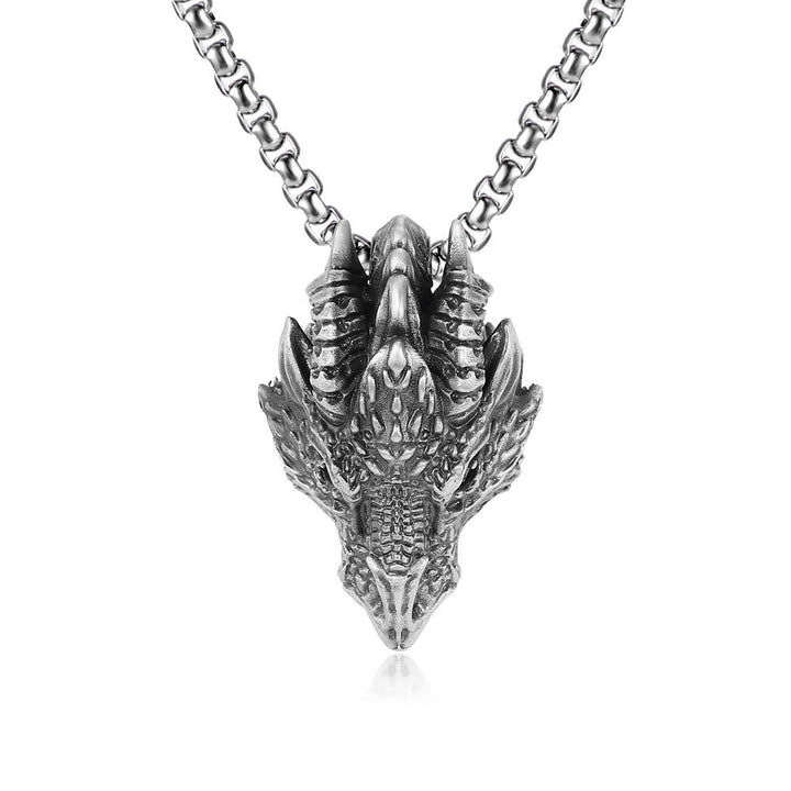 Drachenanhänger Kette Zinn Drachenkopf Schutz
