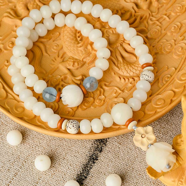 Armband Weiße Jade Bodhi Lotus Segen elastisch Naturstein geschmückt