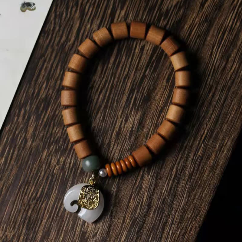 Armband Sandelholz Jade Elefant – Schutz Naturstein elastisch tragbar