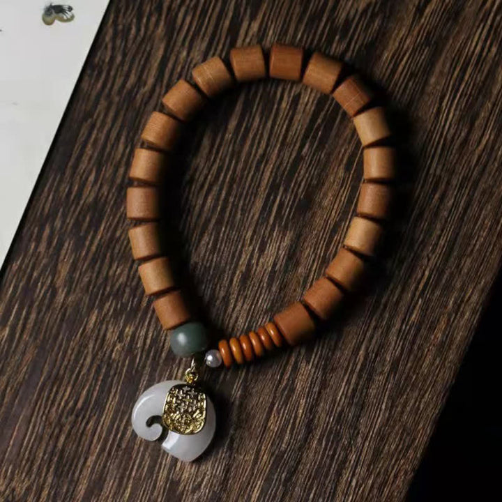 Armband Sandelholz Jade Elefant – Schutz Naturstein elastisch tragbar