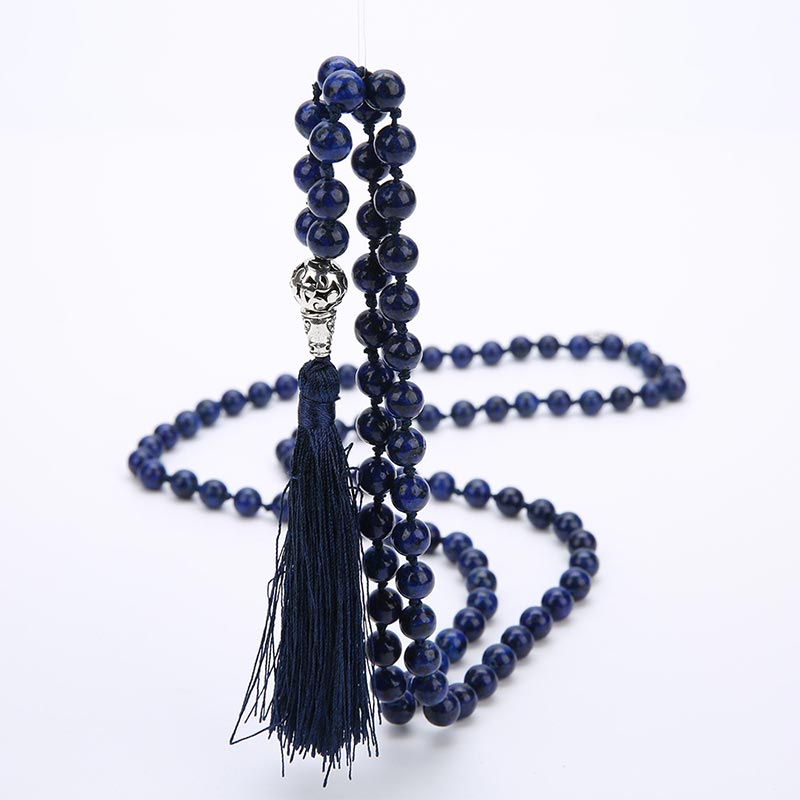 Mala 108 Perlen Gebet Yoga Lapislazuli blau Quaste Naturstein Halskette