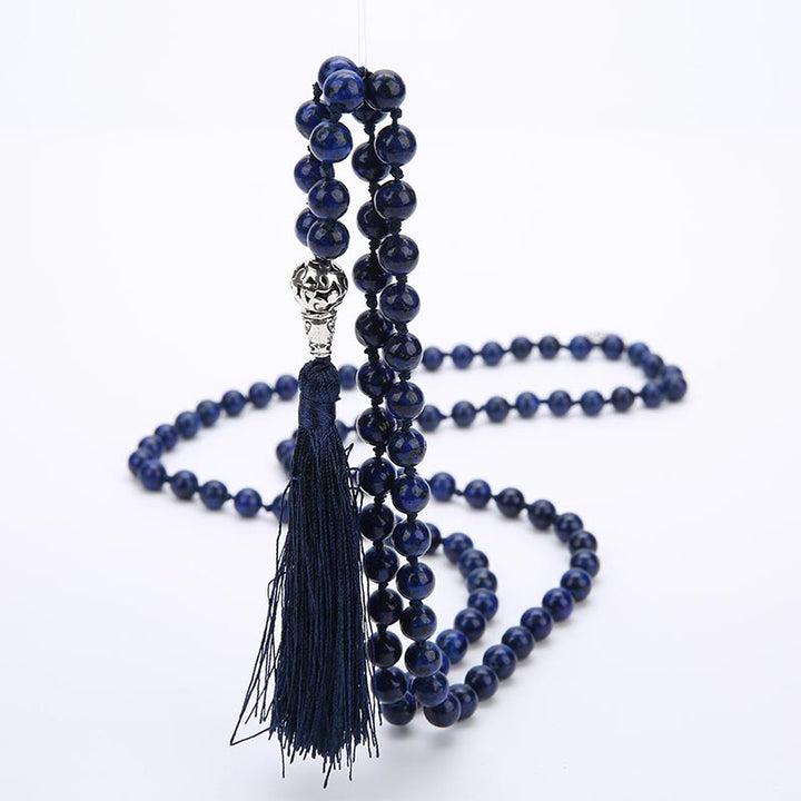 Mala 108 Perlen Gebet Yoga Lapislazuli blau Quaste Naturstein Halskette
