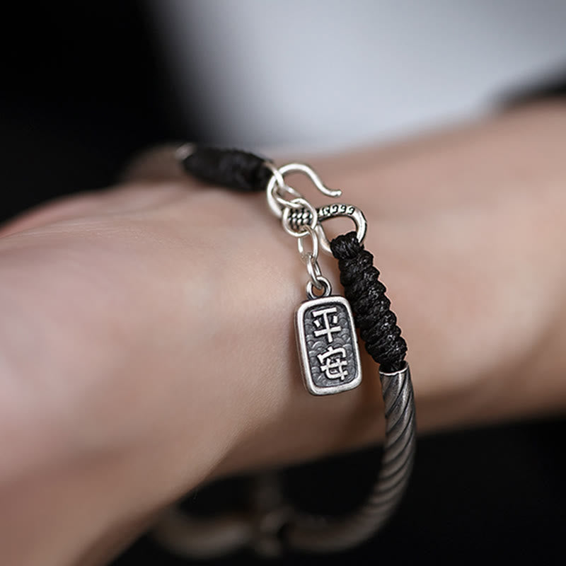 Armband 925 Silber schwarzes Seil Fu-Zeichen Charm elegant getragen