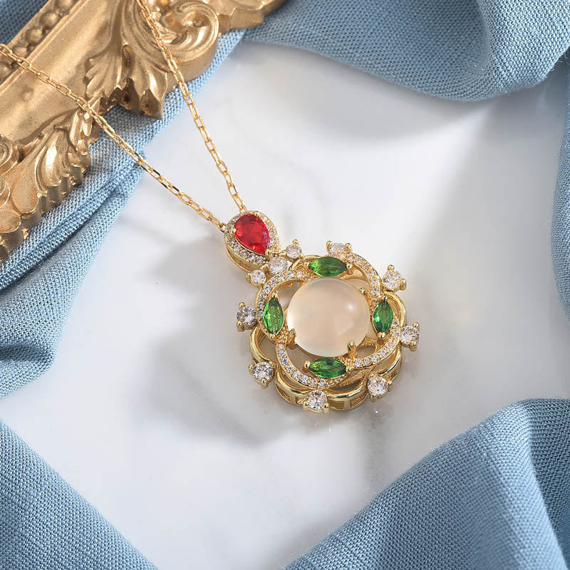 Jade Kette mit Rubin Anhänger Glück Kristall elegant Schmuck
