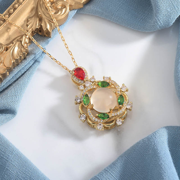 Jade Kette mit Rubin Anhänger Glück Kristall elegant Schmuck