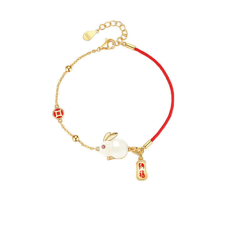 Armband Weißer Jade Hase Rotfaden & Fröhlichkeit