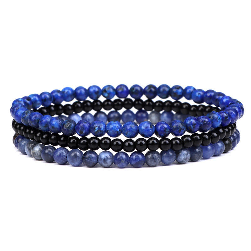 Armband Kristall – Frieden mit Lapislazuli und schwarzem Obsidian Perlen.