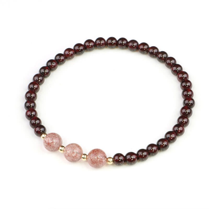 Armband Erdbeerquarz Granat – Ruhe elastisch Naturstein glänzend