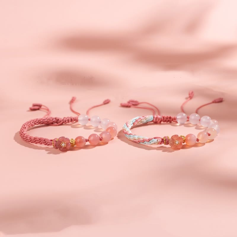 Armband Achat Pfirsichblüte elastisch rosé Perlen elegant Handgelenk getragen