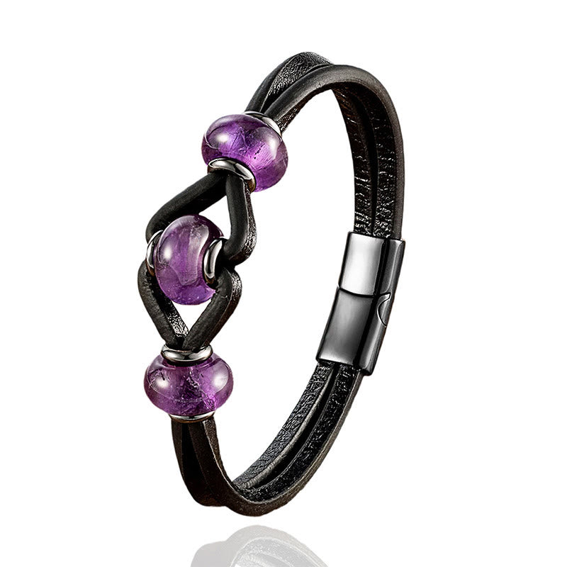 Armband Amethyst Kristall Leder schwarz Magnetverschluss Schmuck Handgelenk Edelstein