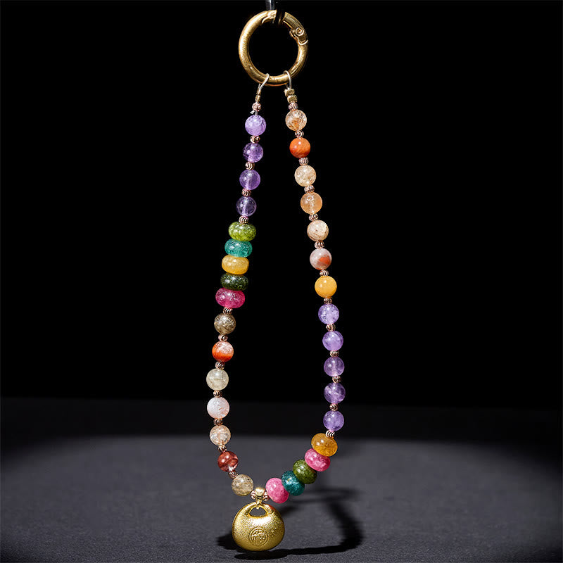 Schlüsselanhänger Fu Amethyst Super Seven bunte Edelsteine Glücksbringer spirituell