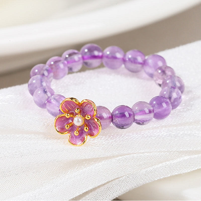 Amethyst Ring mit Pfirsichblüte Rosa Blüten Charm eleganter Schmuck